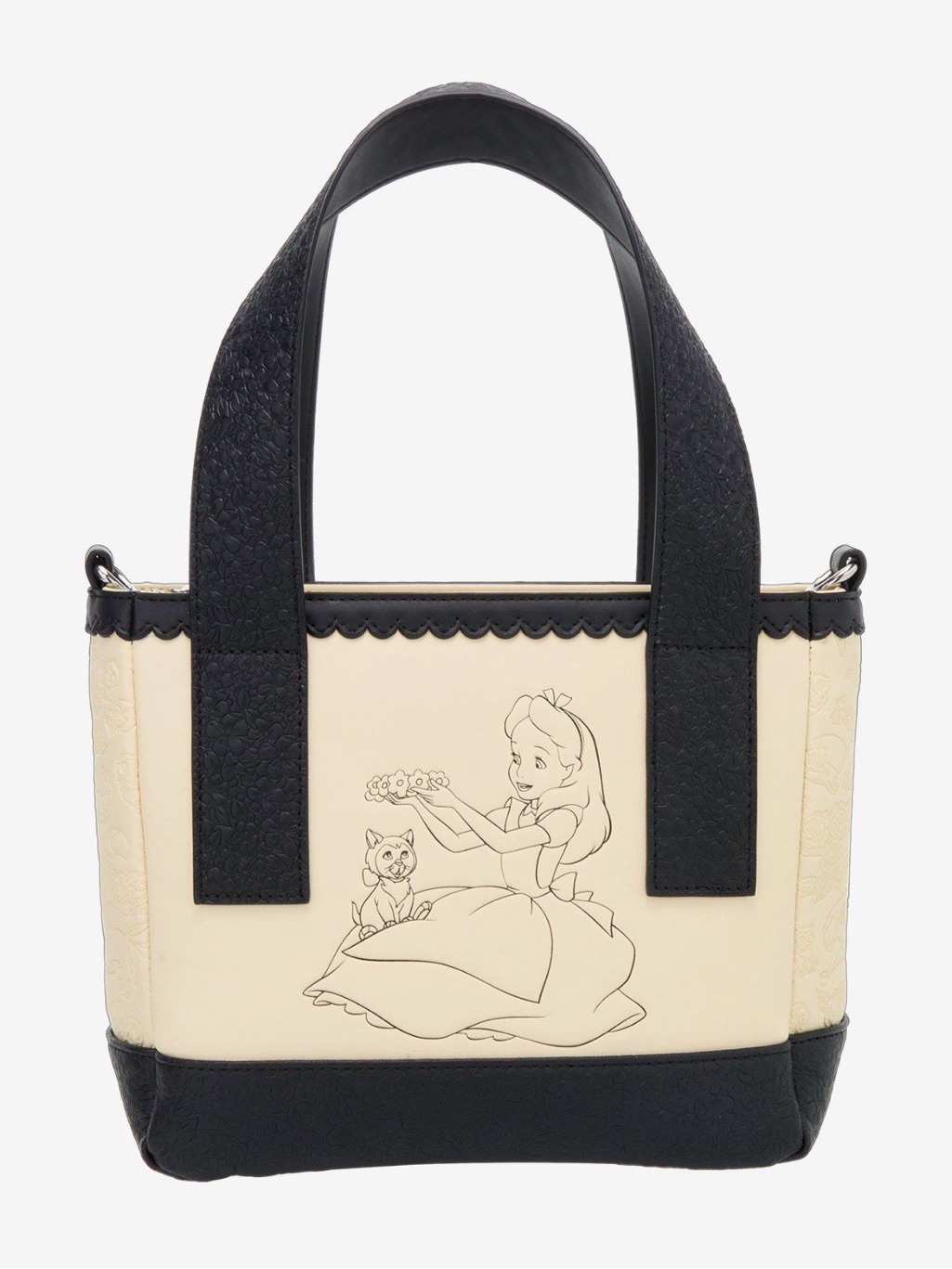New Loungefly Disney Alice In Wonderland Black & White Floral Crossbody Tote Bag